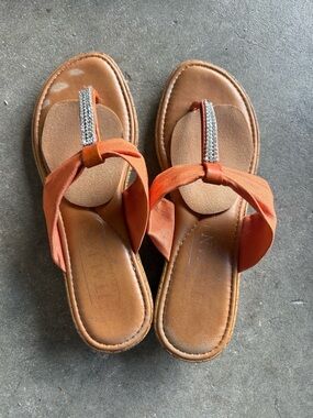 Women's Orange Gem-Accent Slide Sandals